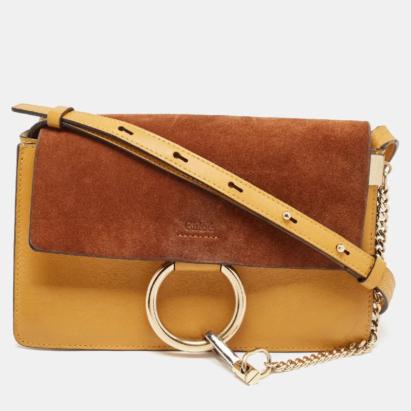 Chloe Mustard/brown Leather And Suede Small Faye Shoulder Bag