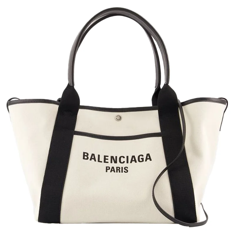 Navy Revamp M Shopper Bag - Balenciaga - Leather - White