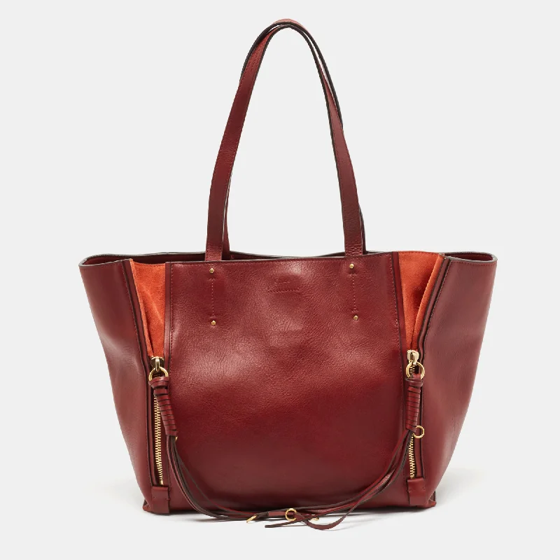 Chloe Burgundy Leather And Suede Medium Milo Tote