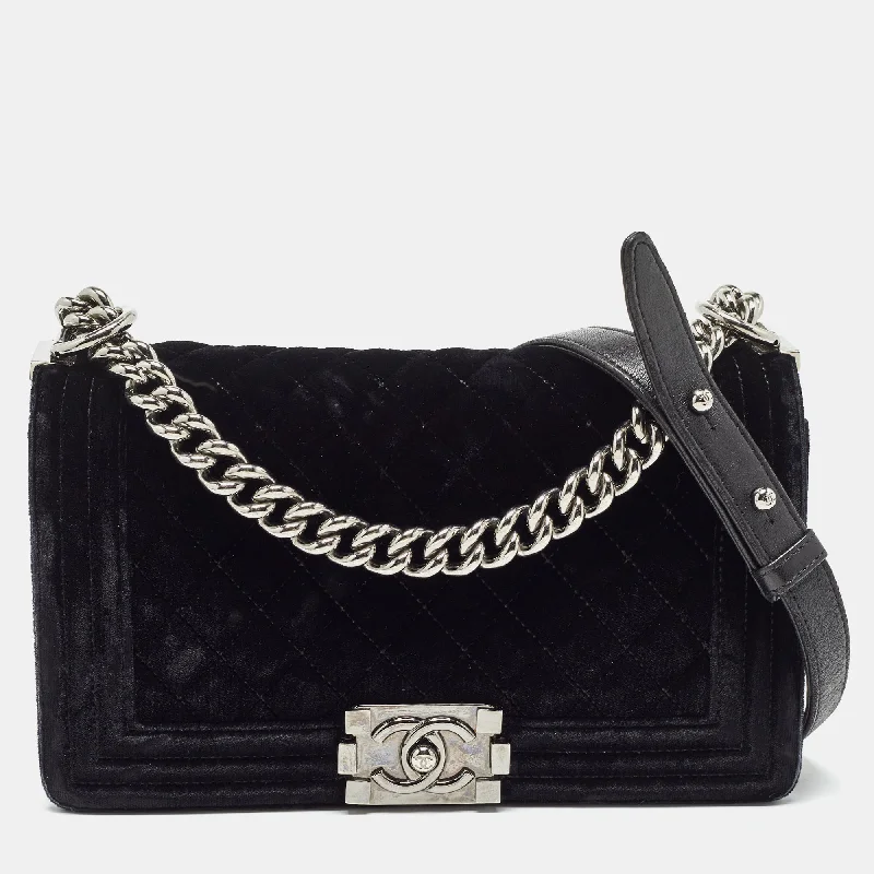 Chanel Black Quilted Velvet Medium Boy Flap Bag