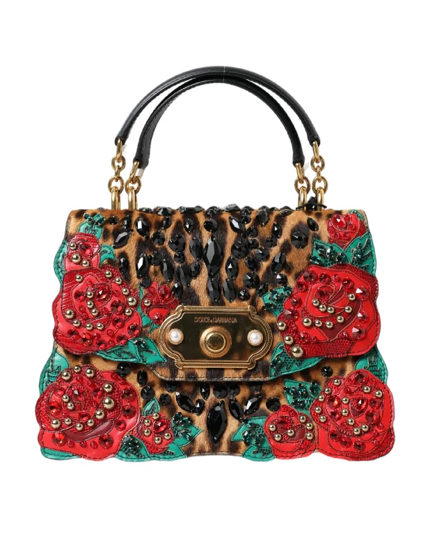 Dolce & Gabbana Chic Leopard Embellished Tote with  Women's Roses