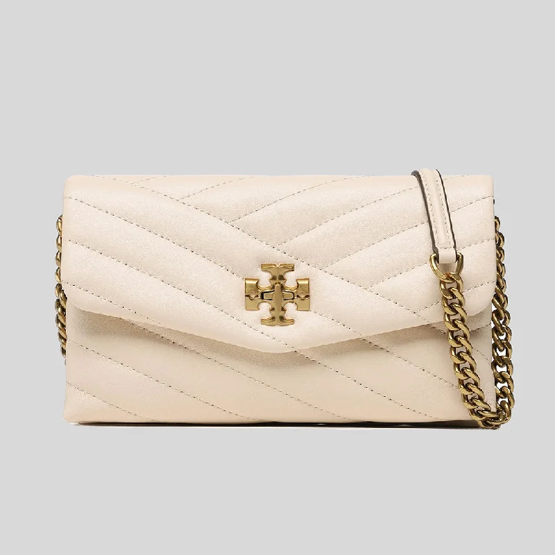 TORY BURCH Kira Chevron Chain Wallet New Cream 90343