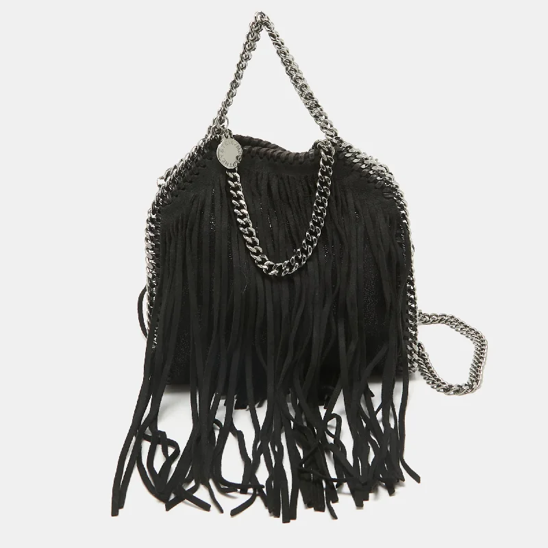 Stella Mccartney Black Faux Suede Falabella Fringe Shoulder Bag