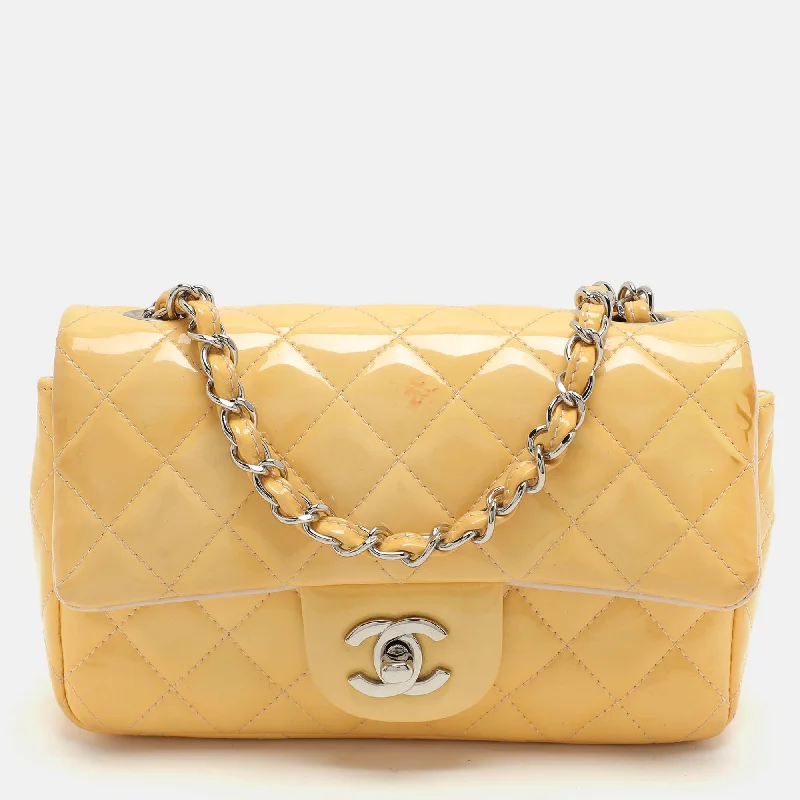 Chanel Yellow Patent Leather Mini Rectangle Classic Single Flap Bag