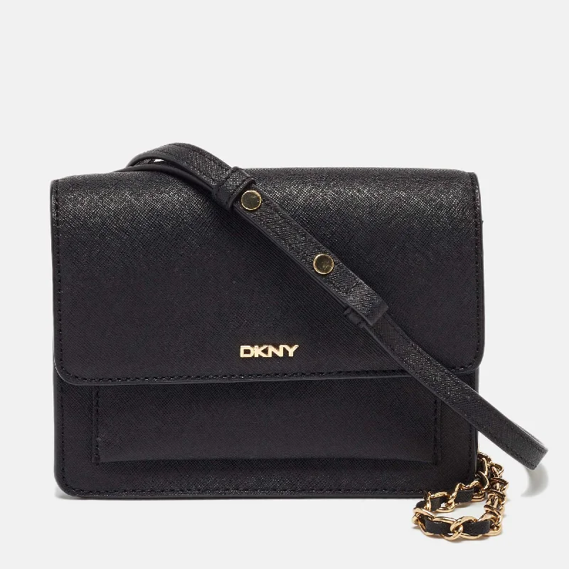 Dkny Black Saffiano Leather Flap Chain Shoulder Bag