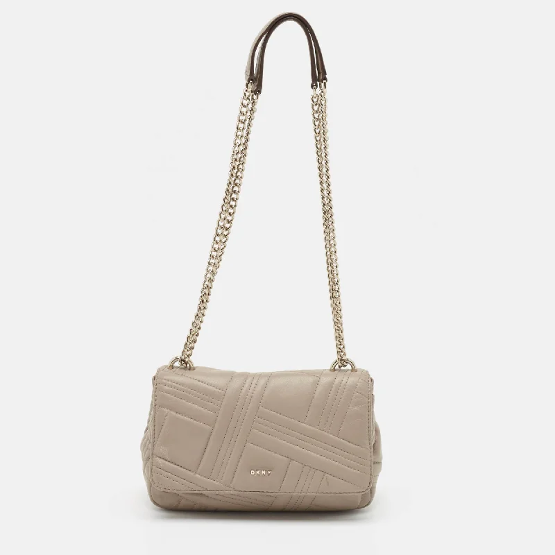 Dkny Beige Quilted Leather Allen Flap Shoulder Bag