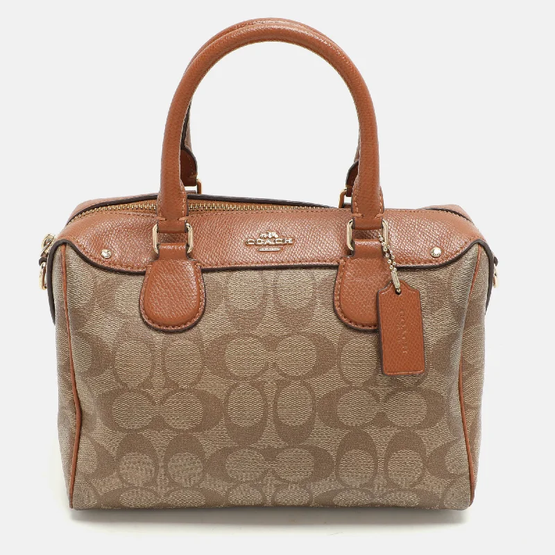 Coach Beige/brown Signature Coated Canvas And Leather Mini Bennett Satchel