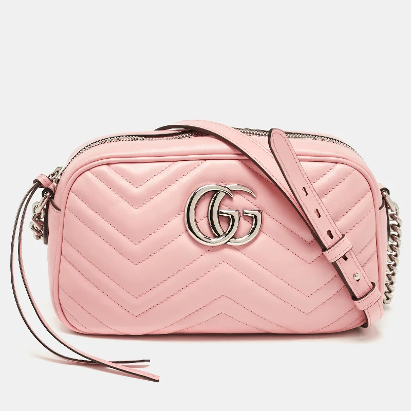 Gucci Pink Matelassé Leather Small Gg Marmont Shoulder Bag