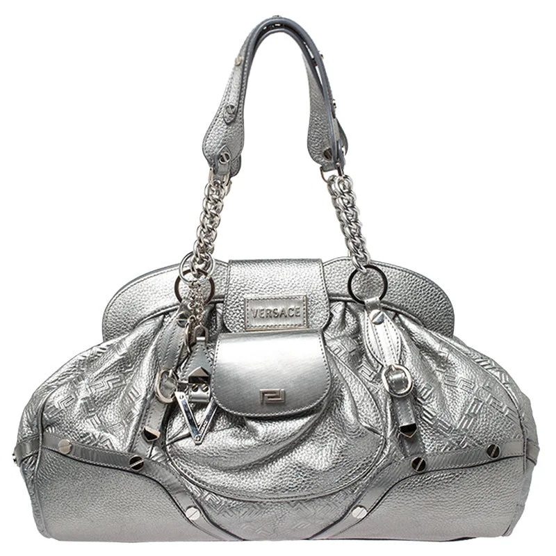 Versace  Silver Leather Chain Link Satchel