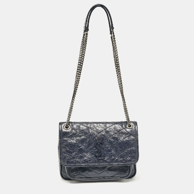 Saint Laurent Navy Blue Matelassé Leather Baby Niki Chain Shoulder Bag