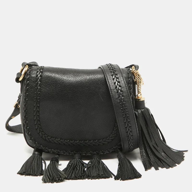 Michael Kors Black Leather Moroccan Saddle Crossbody Bag