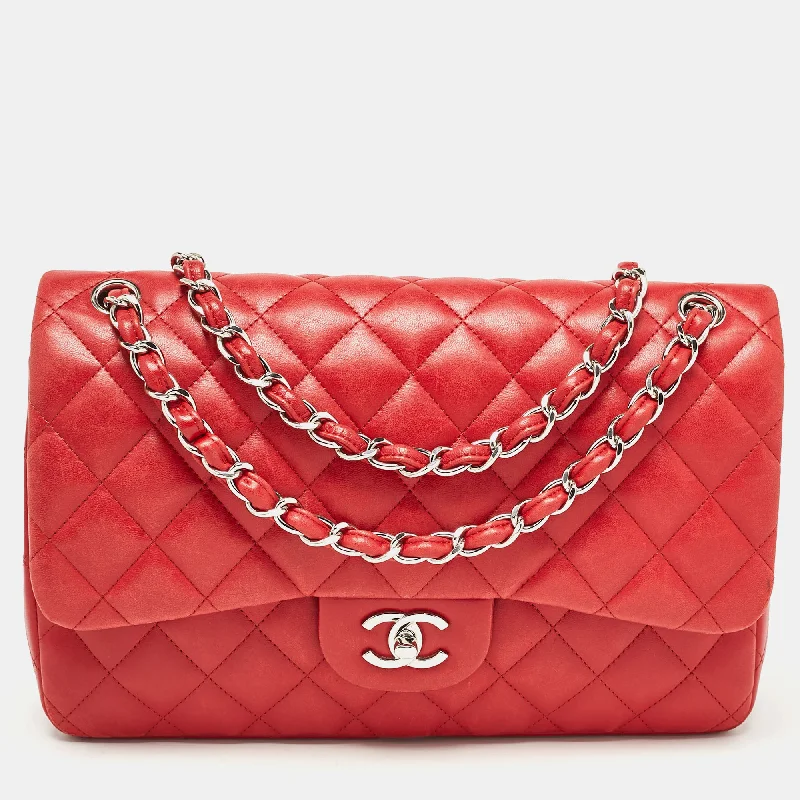 Chanel Red Quilted Leather Jumbo Classic Double Flap Bag