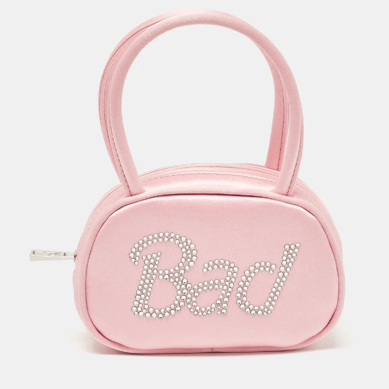 Amina Muaddi Pink Satin Super Amini Baddie Bag