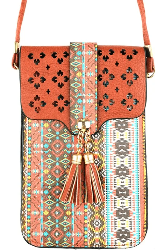 Cell Phone Crossbody in Aztec Print and Clear Window MB0022 -2024