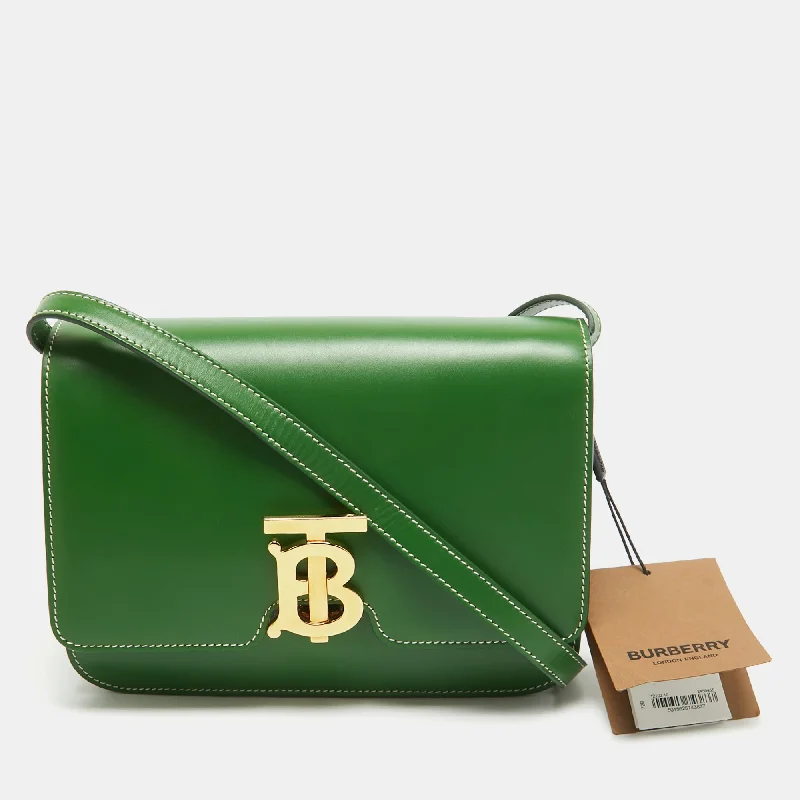 Burberry Green Leather Small Tb Shoulder Bag..