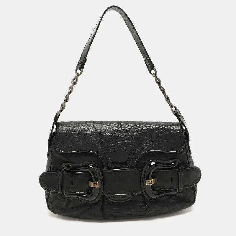 Fendi Black Textured Leather B Bis Shoulder Bag