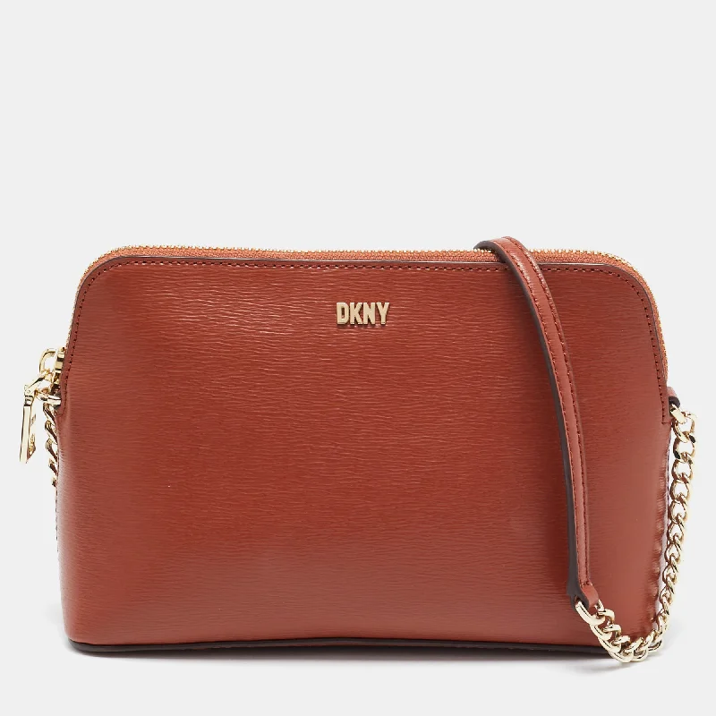 Dkny Brown Leather Dome Crossbody Bag