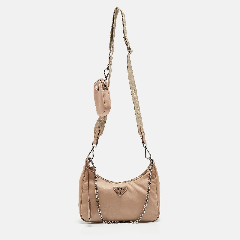 Prada Beige Nylon Re-Edition 2005 Baguette Bag