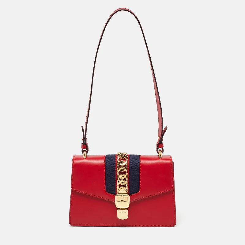 Gucci Red Leather Small Web Sylvie Shoulder Bag