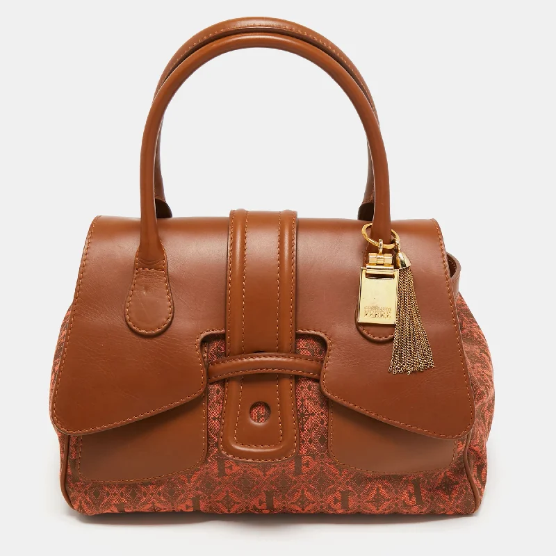 Gianfranco Ferre Jacquard Fabric And Leather Flap Satchel