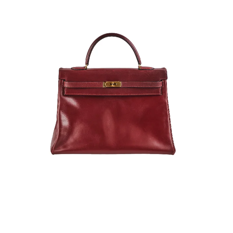 Hermes Vintage Kelly 35 Burgundy Box Leather