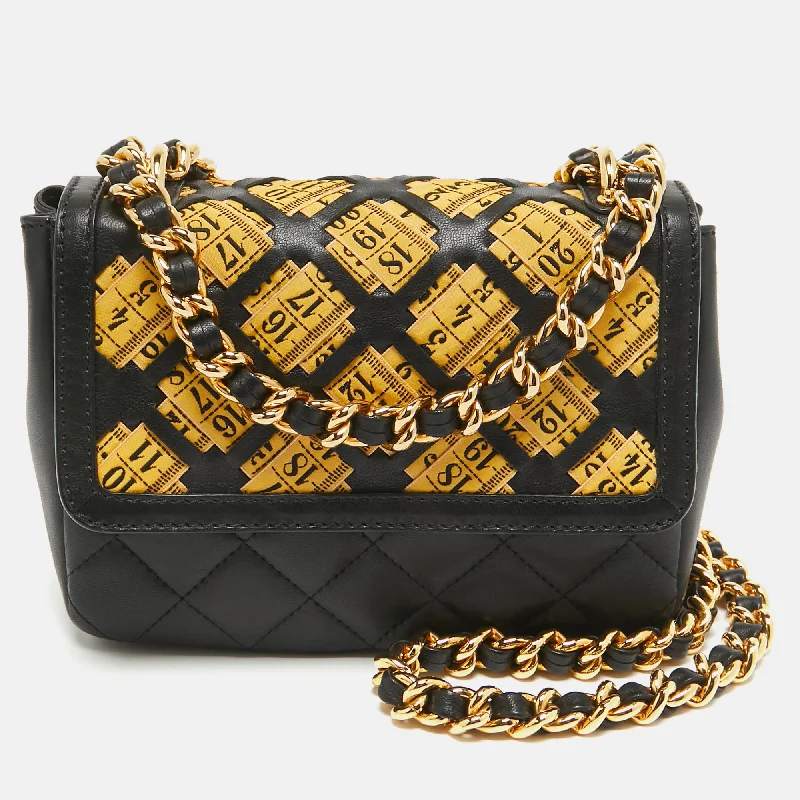 Moschino Black Leather Measuring Tape Chain Shoulder Bag