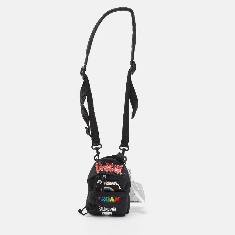 Balenciaga Black Nylon Mini Gamer Patch Backpack Crossbody Bag..