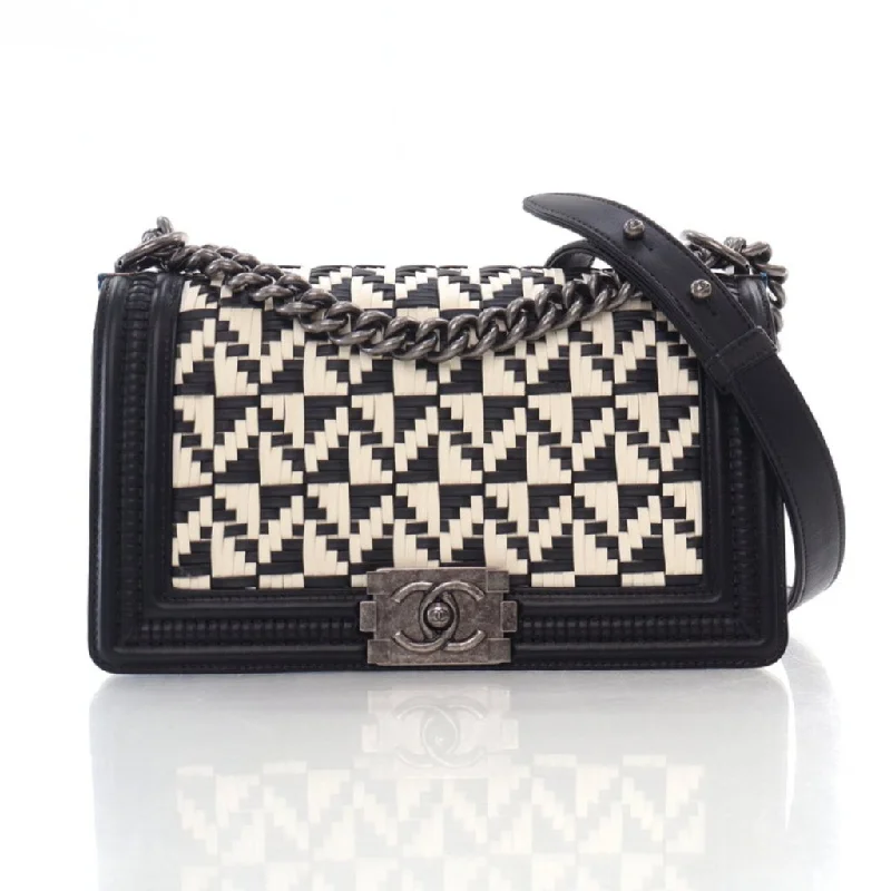 Chanel Boy Bag Old Medium Black/White Woven Calfskin