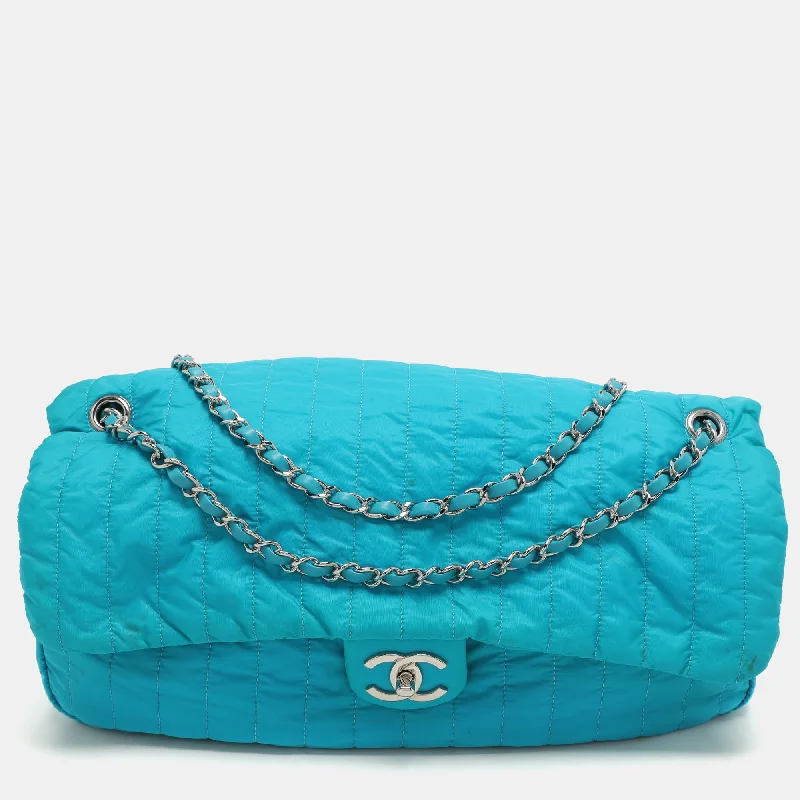 Chanel Blue Quilted Nylon Large Flap Shoulder Bag