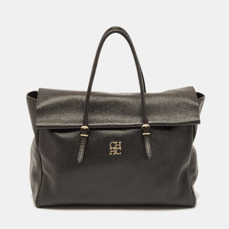 Carolina Herrera Black Leather Minueto Flap Bag