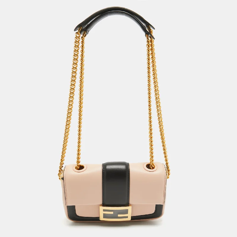 Fendi Pink/black Leather Mini Baguette Chain Bag