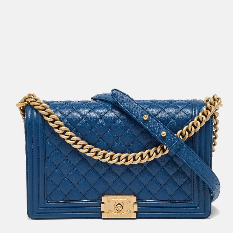 Chanel Blue Quilted Caviar Leather New Medium Boy Flap Bag