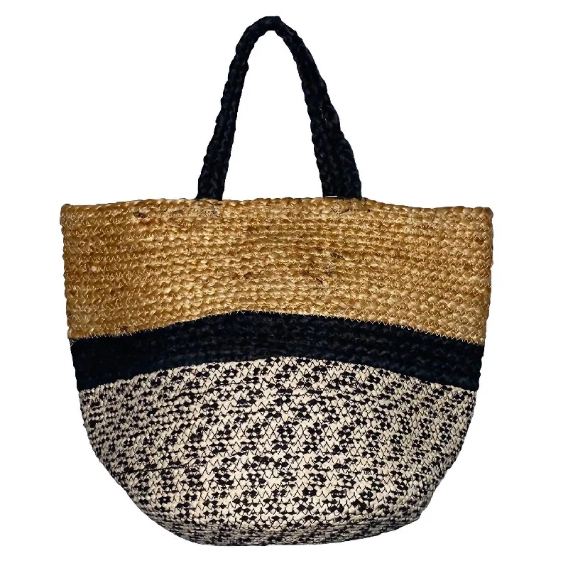 Women's Jute Beachbag In Black And White