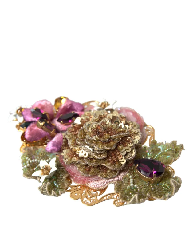 Dolce & Gabbana  Brass Floral Crystal Sequined Hair Women's Clip