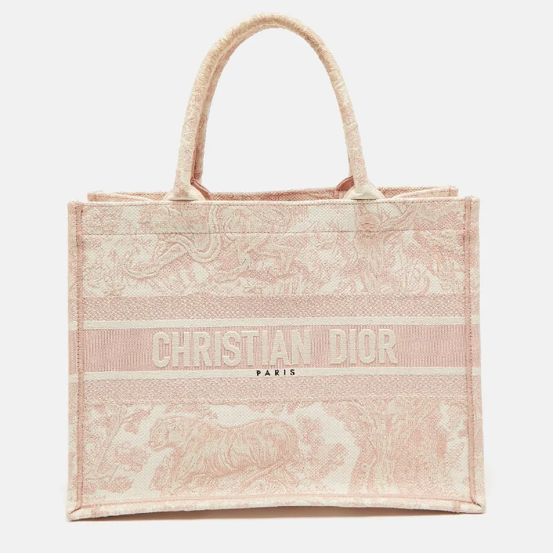 Dior Pink Embroidered Canvas Small Dioriviera Toile De Jouy Book Tote