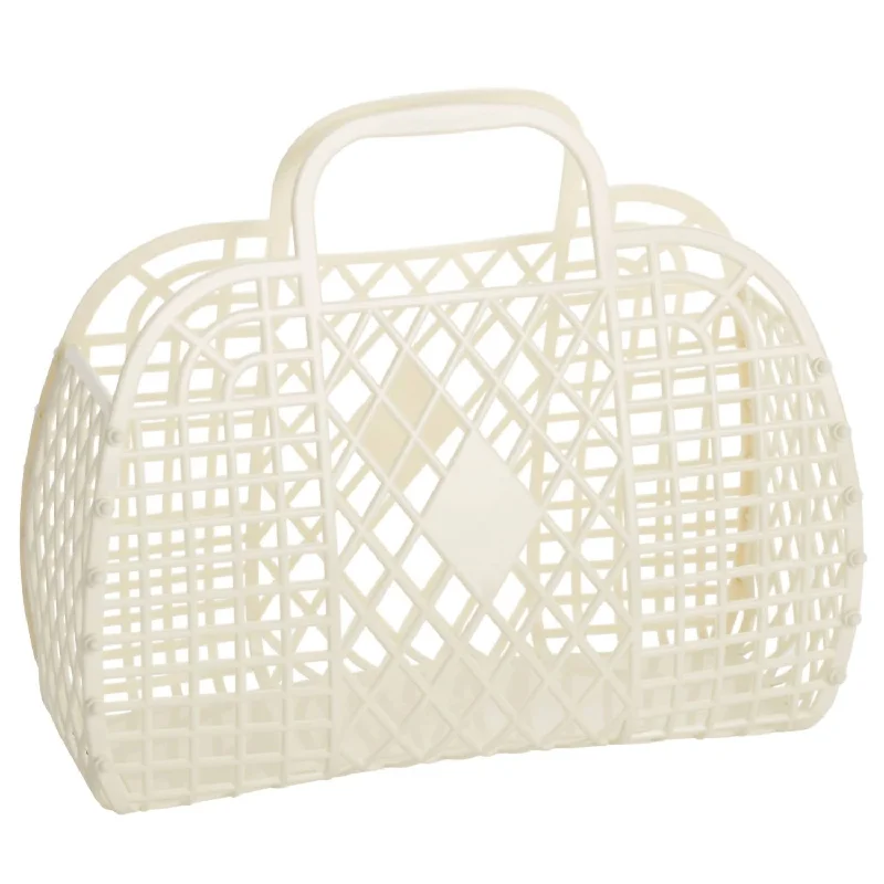 Women's Small Retro Basket Bag In Cream