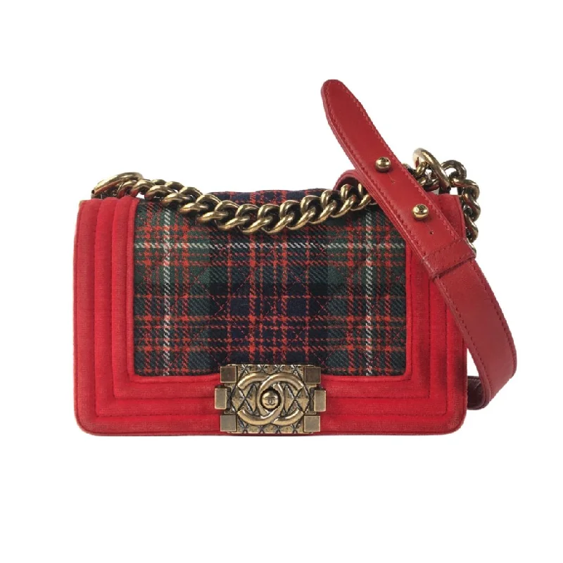 Chanel Boy Bag Small Red Plaid Velvet