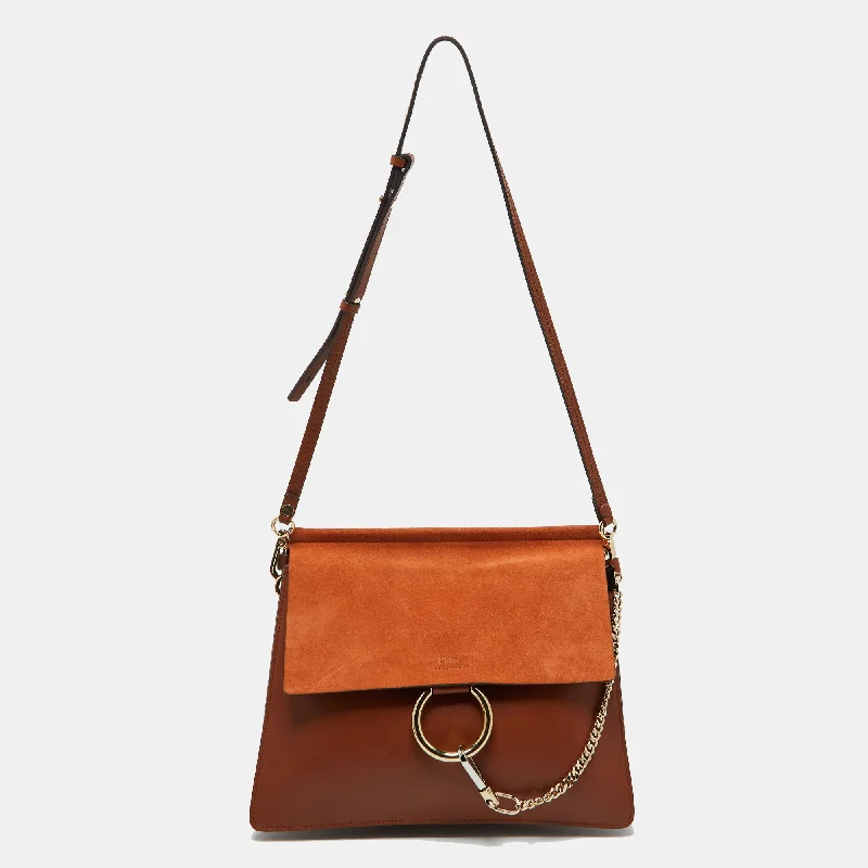 Chloe Brown Leather And Suede Faye Flap Shoulder Bag