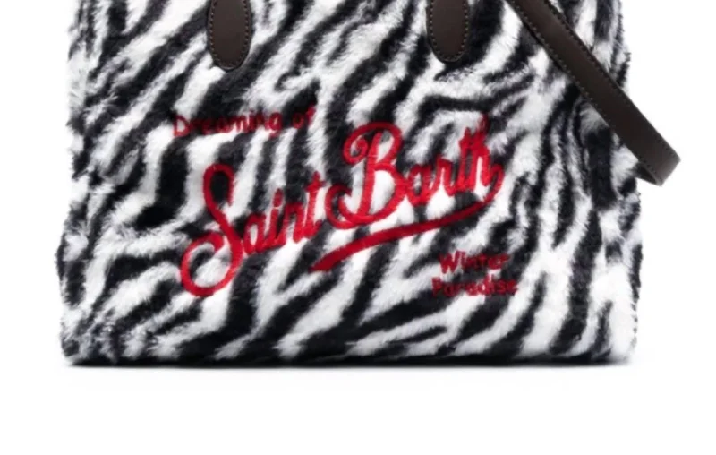 Women's Zebra Print Wool Leather Tote Handbag In Black White