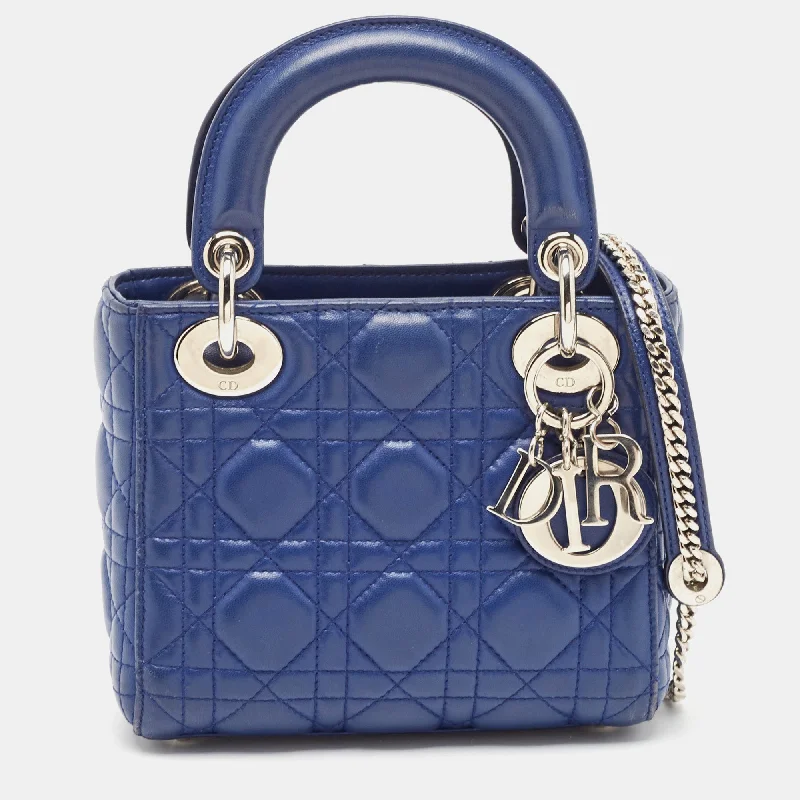 Dior Blue Cannage Leather Mini Lady Dior Tote