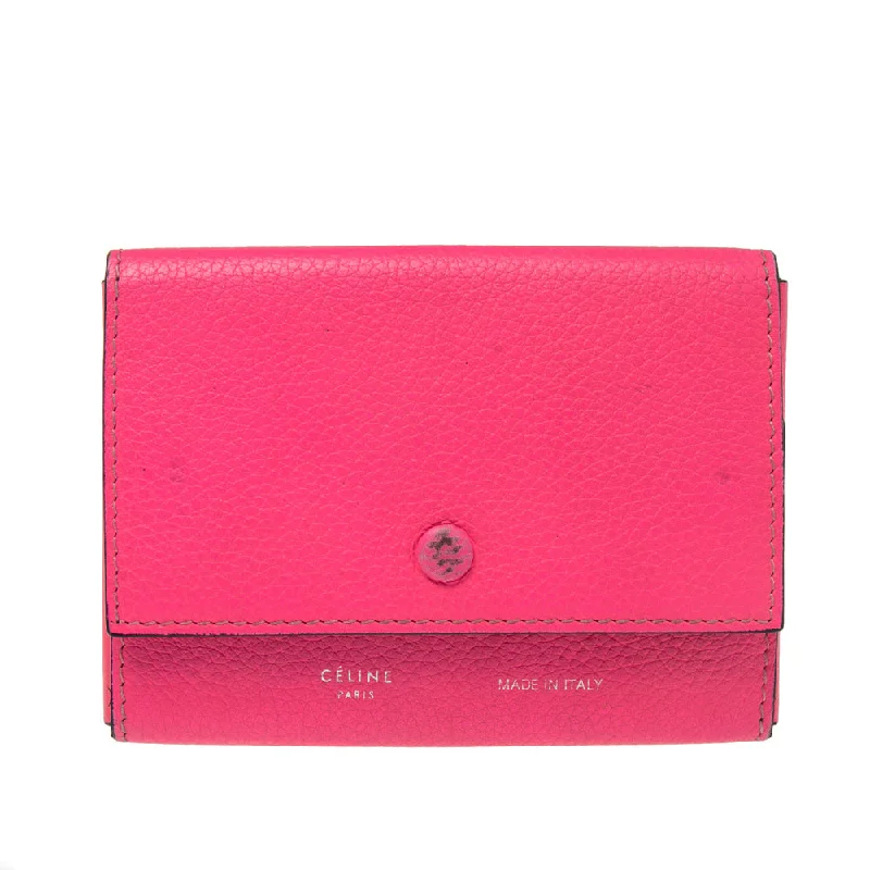 Celine Noen Pink Grained Leather Snap Flap Pouch