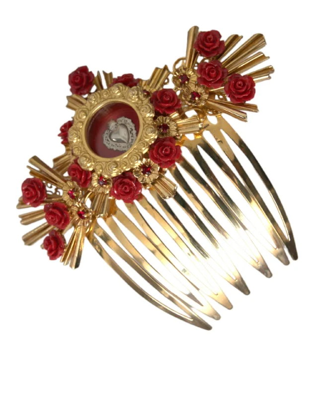 Dolce & Gabbana  Brass Crystal Heart Floral Hair Women's Comb