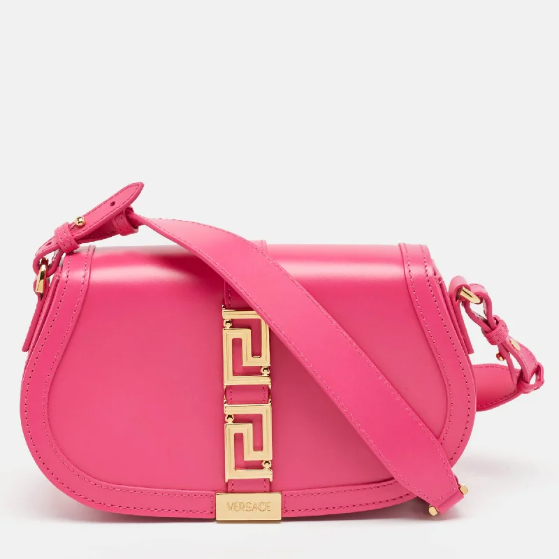 Versace Pink Leather Greca Goddess Shoulder Bag