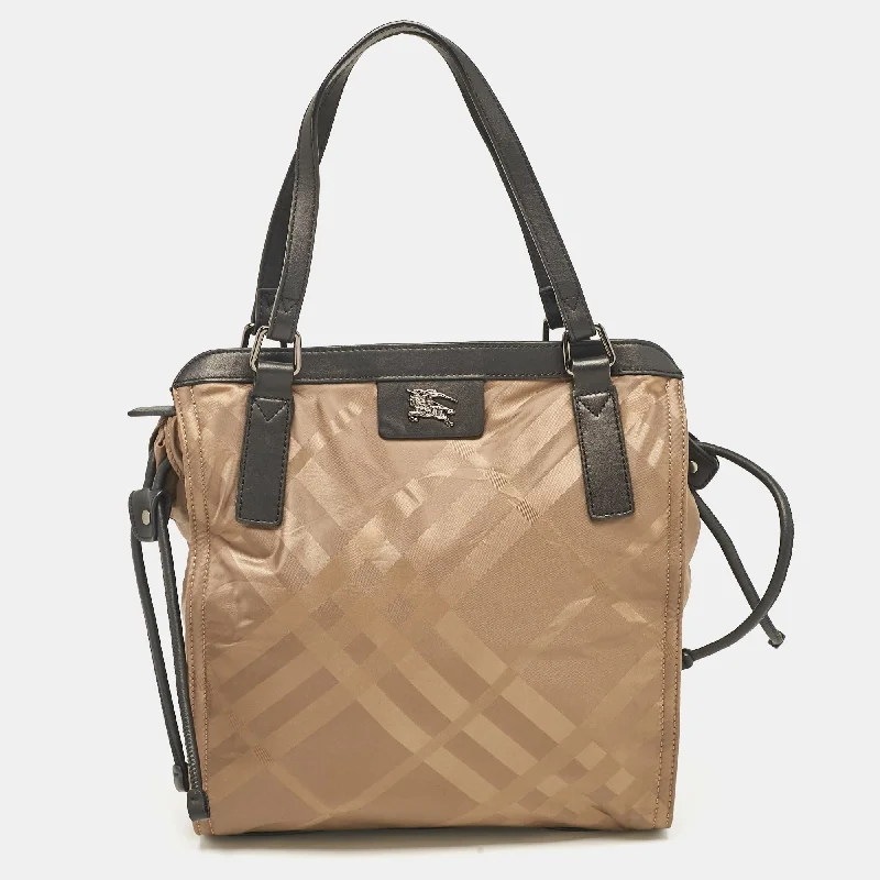 Burberry Khaki/black Nova Check Nylon And Leather Buckleigh Tote