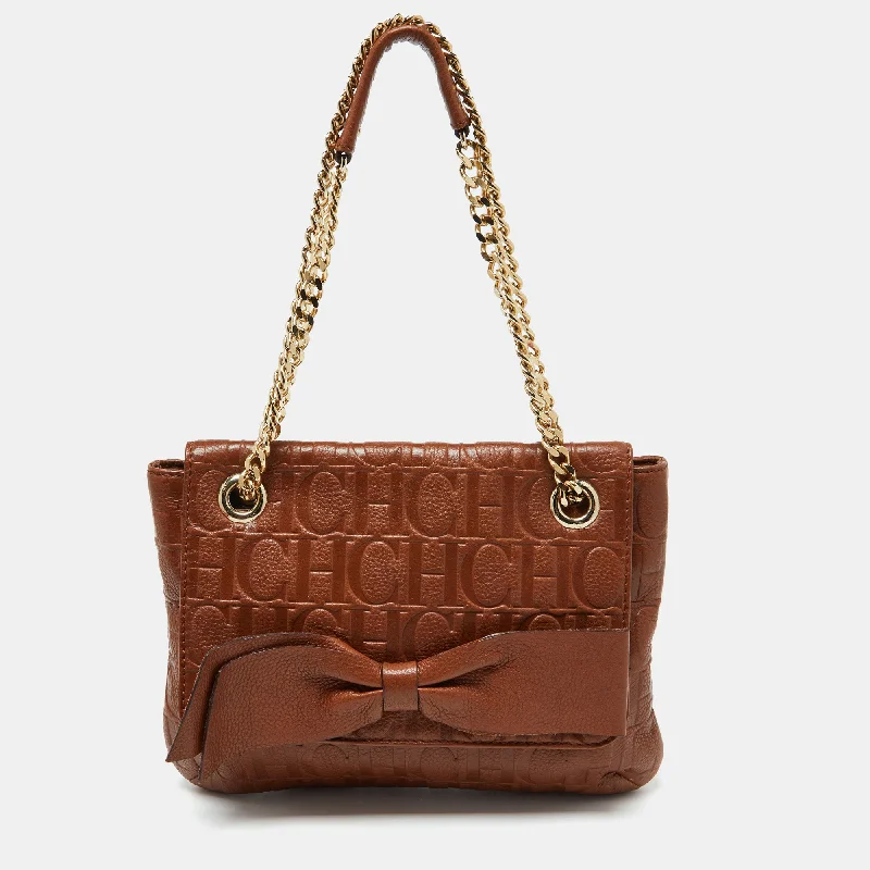 Ch Carolina Herrera Brown Monogram Leather Audrey Shoulder Bag