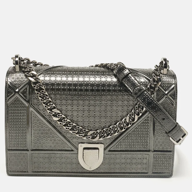 Dior Grey Patent Leather Medium Diorama Shoulder Bag