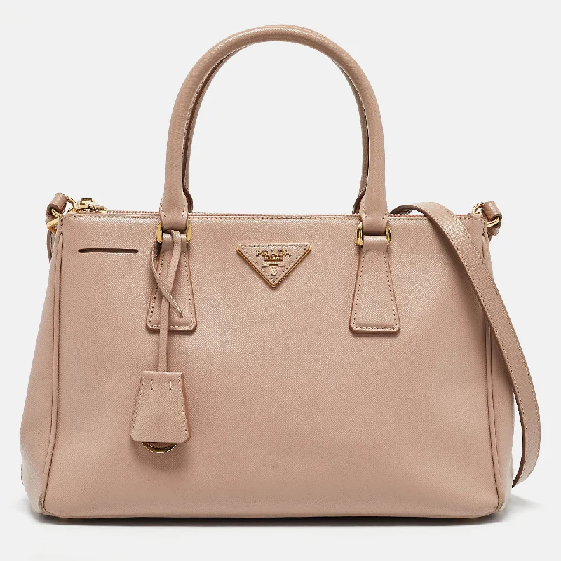 Prada Old Rose Saffiano Leather Small Double Zip Tote