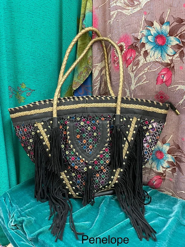 Upcycled Embroidered Market Studded Tote by Kantha Bae