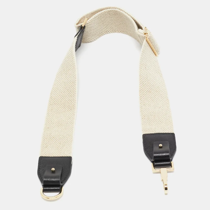 Max Mara Beige/black Canvas And Leather Shoulder Bag Strap