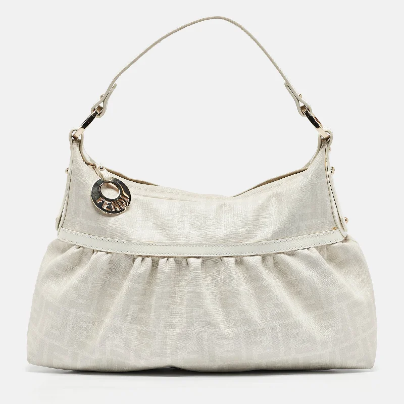 Fendi White Zucca Coated Canvas And Leather Chef Shoulder Bag